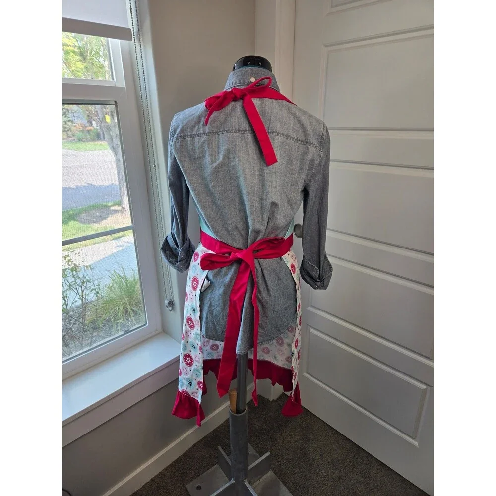 WILLIAMS SONOMA AMERICAN GIRL APRON OVEN MITT SET WOMEN OS TEAL RED KITCHEN 2015